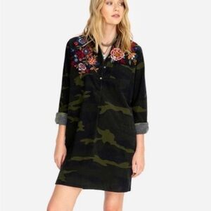 Johnny Was embroidered camo shirt dress